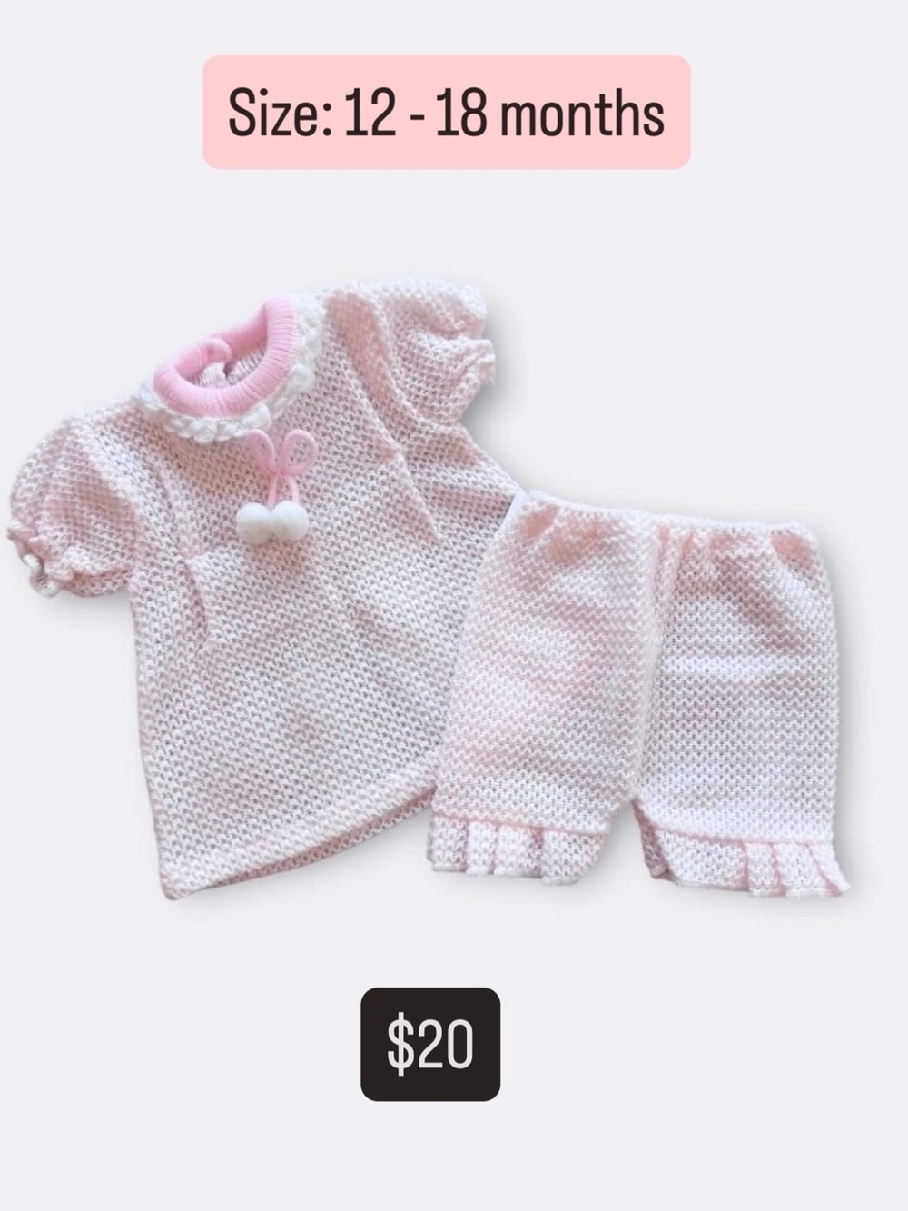 Pink Knit Baby Outfit Set - 12-18 Months